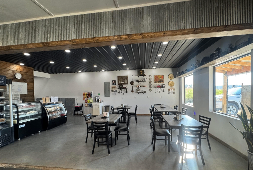 Inside Birch Tree Market — bakery case and dining area