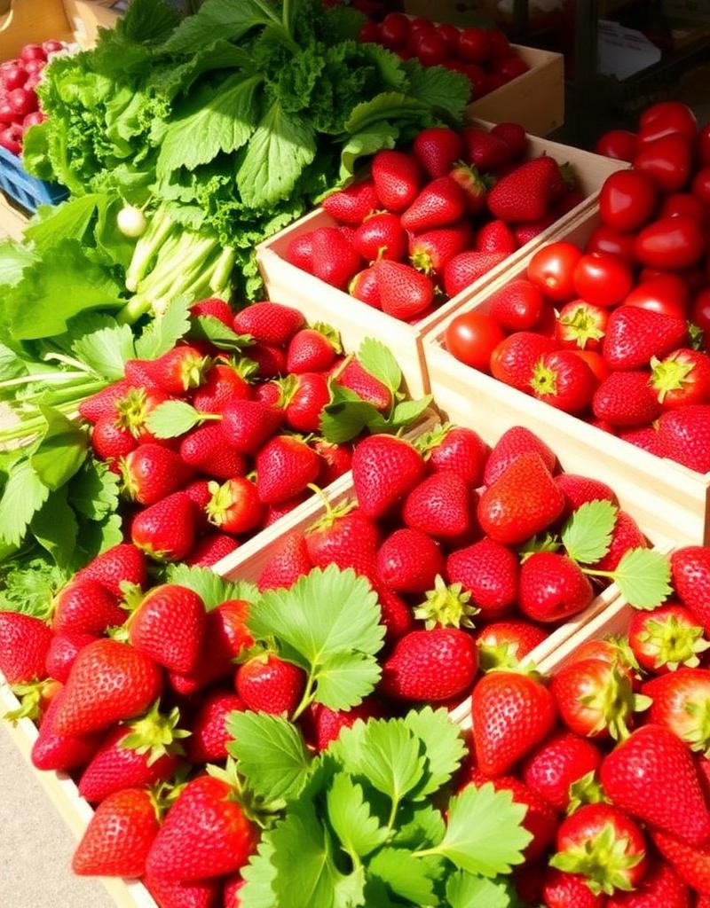Fresh strawberries and produce